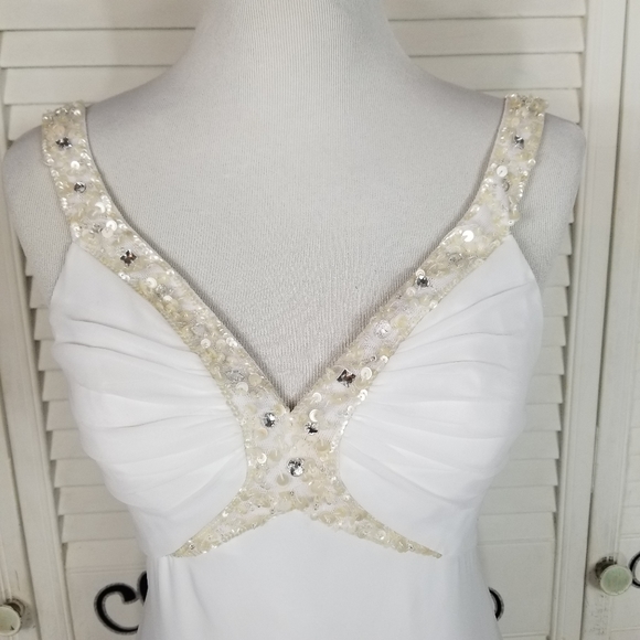 DB Studio beaded romantic white wedding gown silky chiffon - Picture 3 of 6